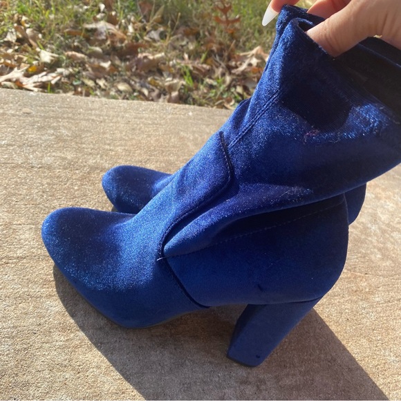 Steve Madden Royal Blue Velvet High Heeled Booties - Picture 5 of 11